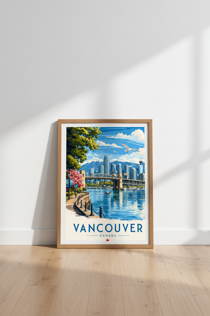 Vancouver Skyline Travel Poster | Canada Cityscape Wall Art, Urban Nature Decor