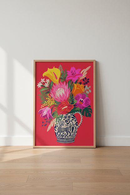 Floral Wall Art Print | Living Room Decor | Vibrant Poster