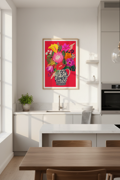 Floral Wall Art Print | Living Room Decor | Vibrant Poster
