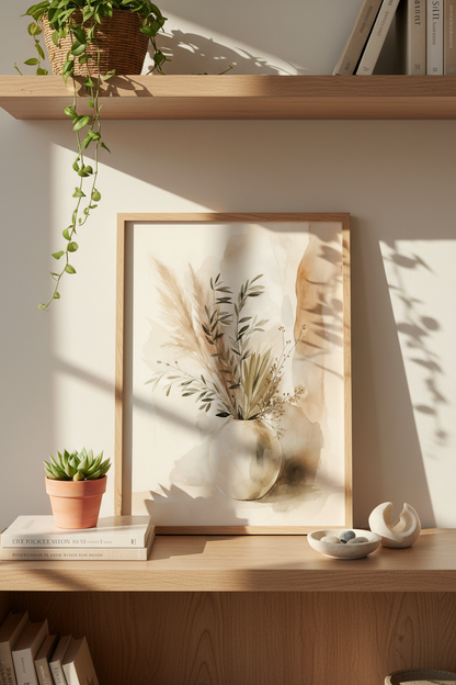 botanical wall art | watercolor neutrals living room decor | earthy poster