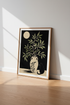 Black Cat Moon Botanical Wall Art | Dark Academia Bedroom Decor | Minimalist Poster