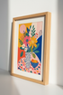Floral Still Life | Vibrant Mustard & Blue Abstract Art, Modern Kitchen Poster