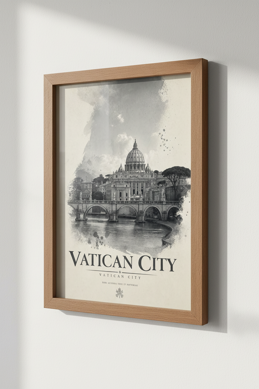 Vatican City Rome Wall Art Print | Black and White Travel Decor | Vintage Poster