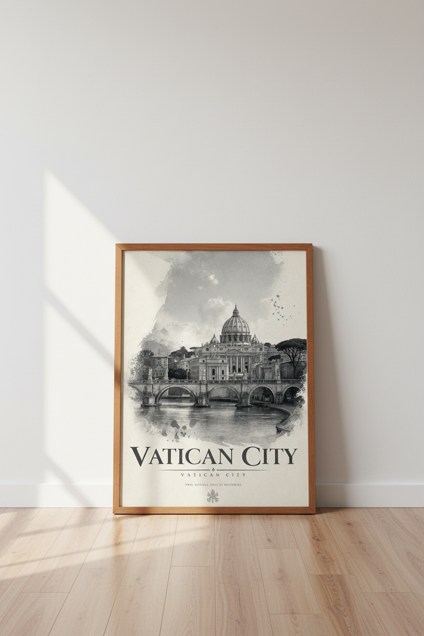 Vatican City Rome Wall Art Print | Black and White Travel Decor | Vintage Poster