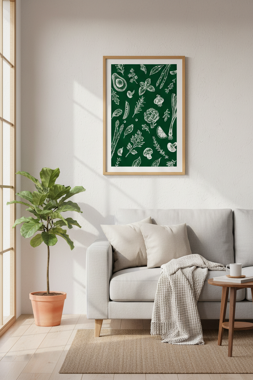 Botanical Herb &amp; Veggie Wall Art | Green Kitchen Decor | Vintage Style Poster