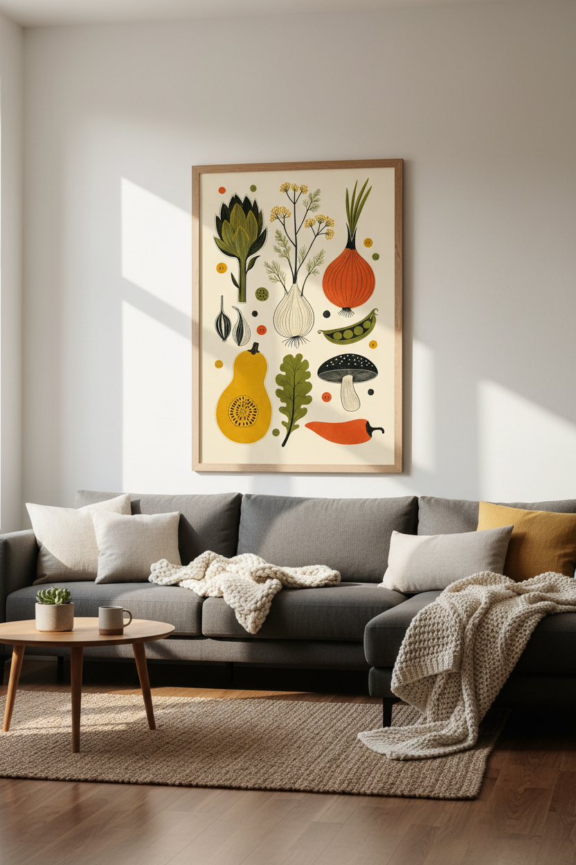 Botanical Vegetable Wall Art | Vintage Kitchen Decor | Mid Century Garden Poster
