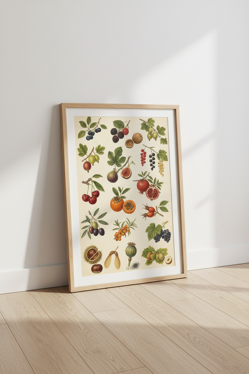 Vintage Botanical Fruit Wall Art | Kitchen Decor | Antique Style Poster