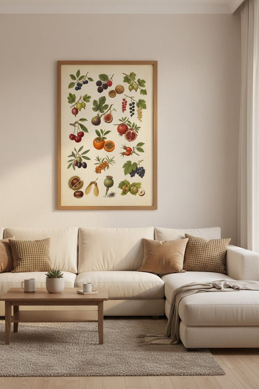 Vintage Botanical Fruit Wall Art | Kitchen Decor | Antique Style Poster