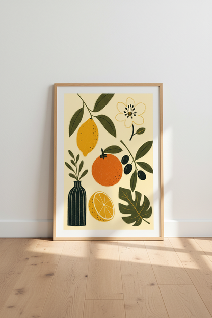 Mid Century Citrus Fruit Wall Art Print | Kitchen Decor | Mediterranean Poster