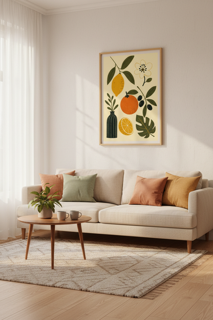 Mid Century Citrus Fruit Wall Art Print | Kitchen Decor | Mediterranean Poster