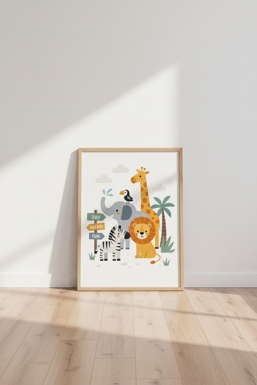 Safari Animals Nursery Wall Art | Neutral Jungle Poster, Kids Room Decor