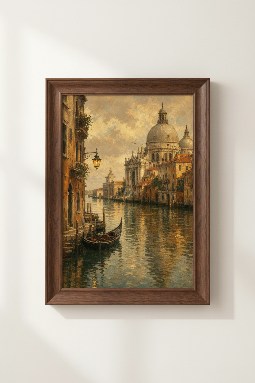 Venetian canal art | Impressionist tones, warm sunset decor | Romantic mood Poster