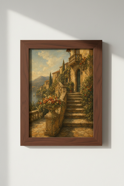 Mediterranean Villa Art | Vintage Oil Texture, Cozy Living Room