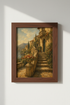 Mediterranean Villa Art | Vintage Oil Texture, Cozy Living Room