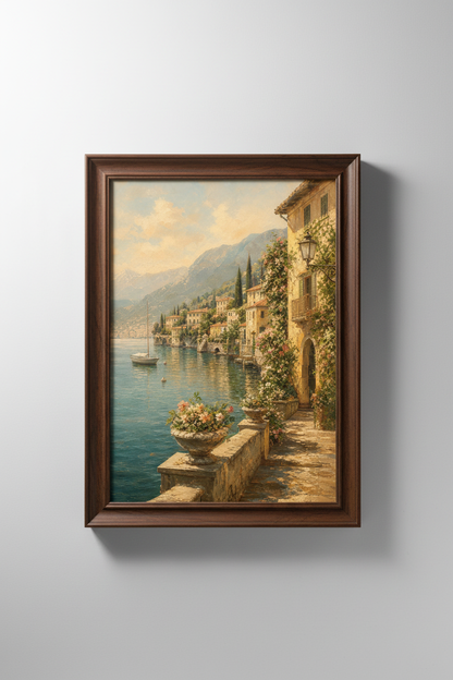 Coastal wall art | Impressionist tones, sunlit harbor | Living room decor