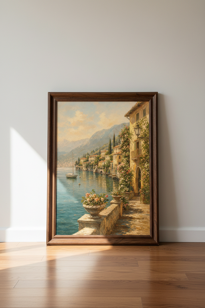 Coastal wall art | Impressionist tones, sunlit harbor | Living room decor