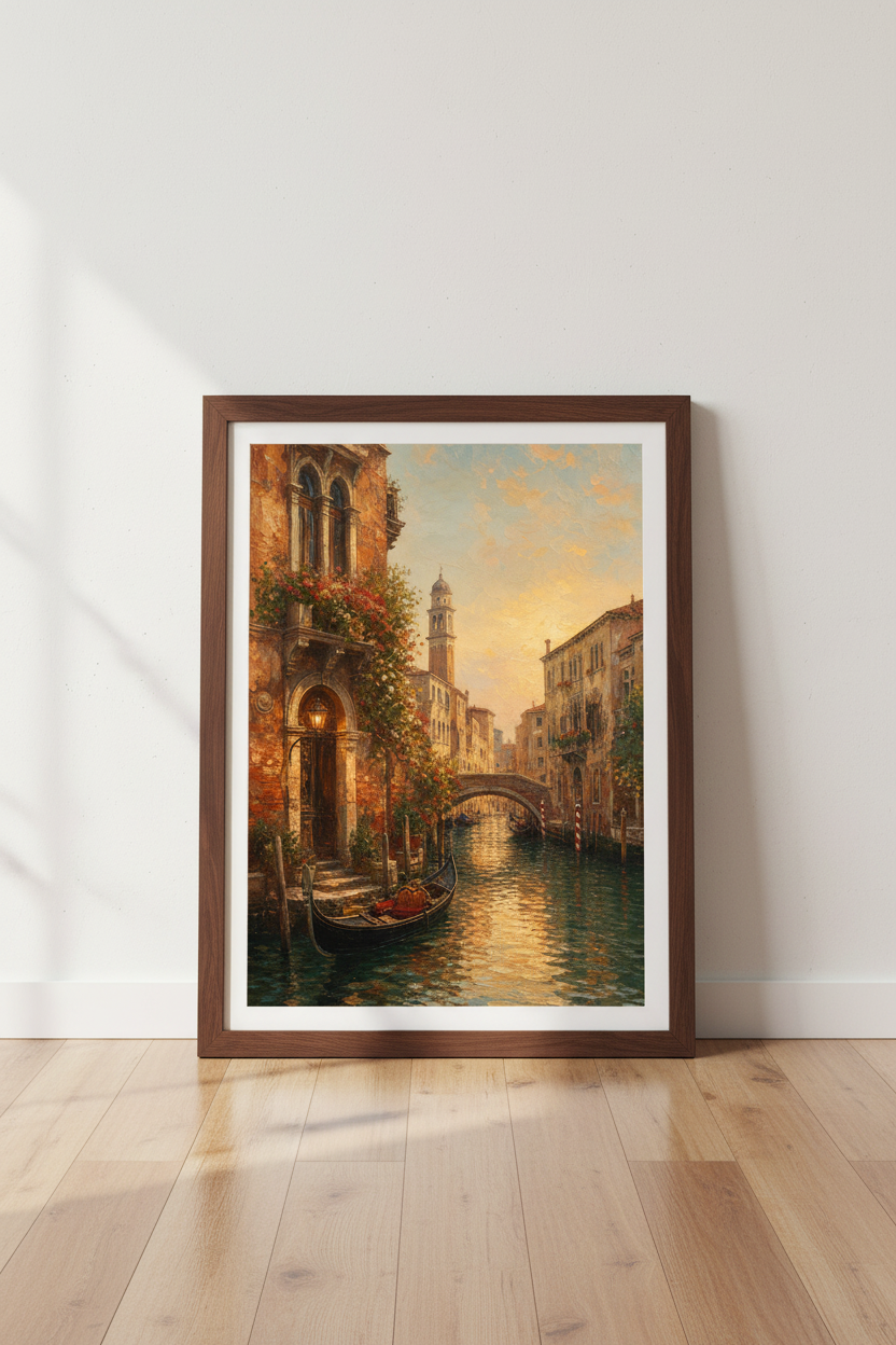 Impressionist Venetian canal scene Wall Art Print | Living Room Decor | Sunset Poster