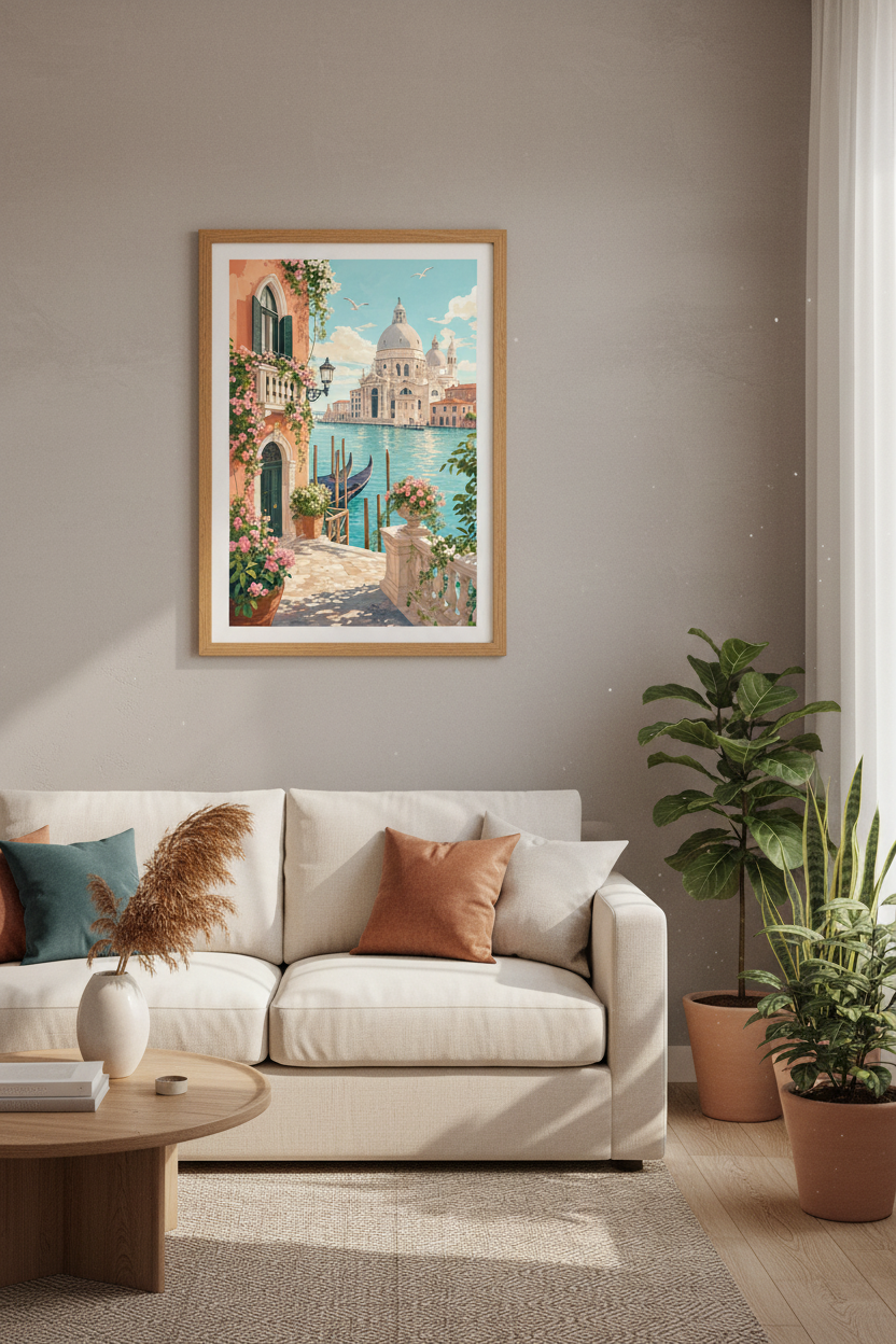 Venice Canal Travel Art Print | Italy Watercolor Wall Decor | Mediterranean Poster