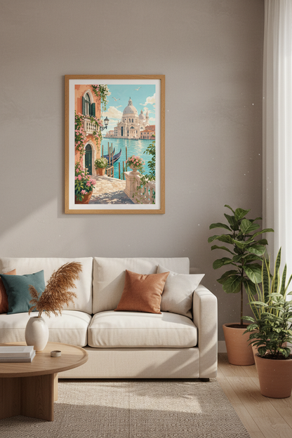Venice Canal Travel Art Print | Italy Watercolor Wall Decor | Mediterranean Poster