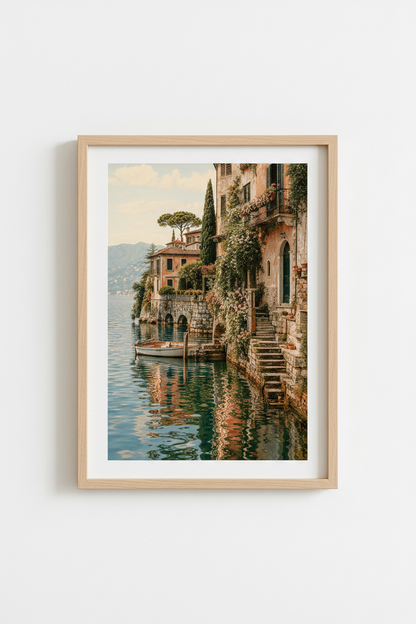 Mediterranean Coastal Villa Wall Art Print | Living Room Decor | Warm Poster