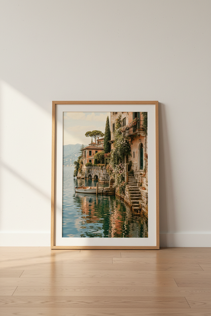 Mediterranean Coastal Villa Wall Art Print | Living Room Decor | Warm Poster