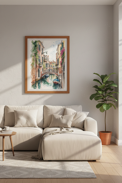 Venice Canal Watercolor Print | Italy Travel Wall Art, Mediterranean Decor