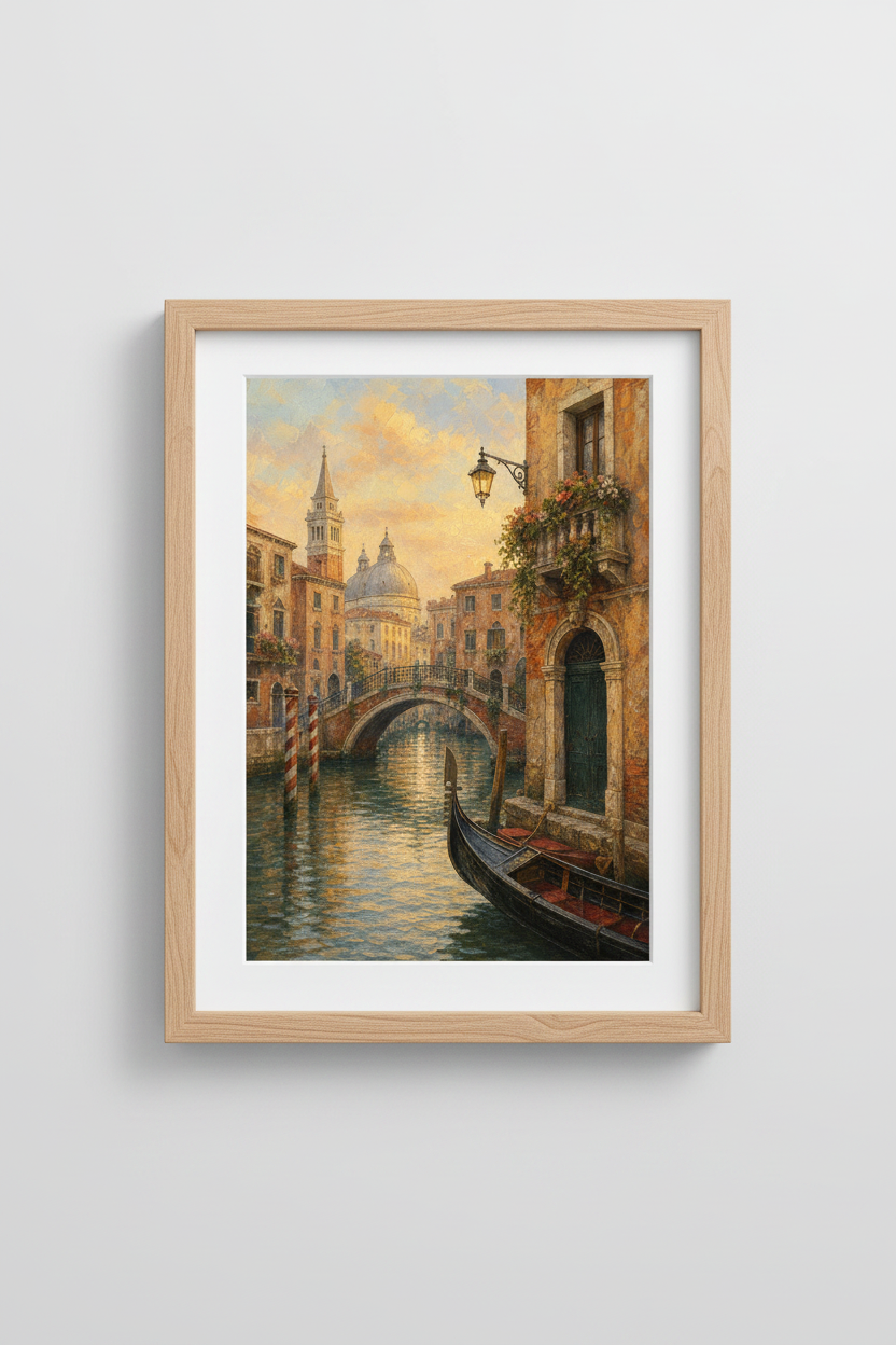 Venice wall art | Impressionist canal scene, warm sunset tones