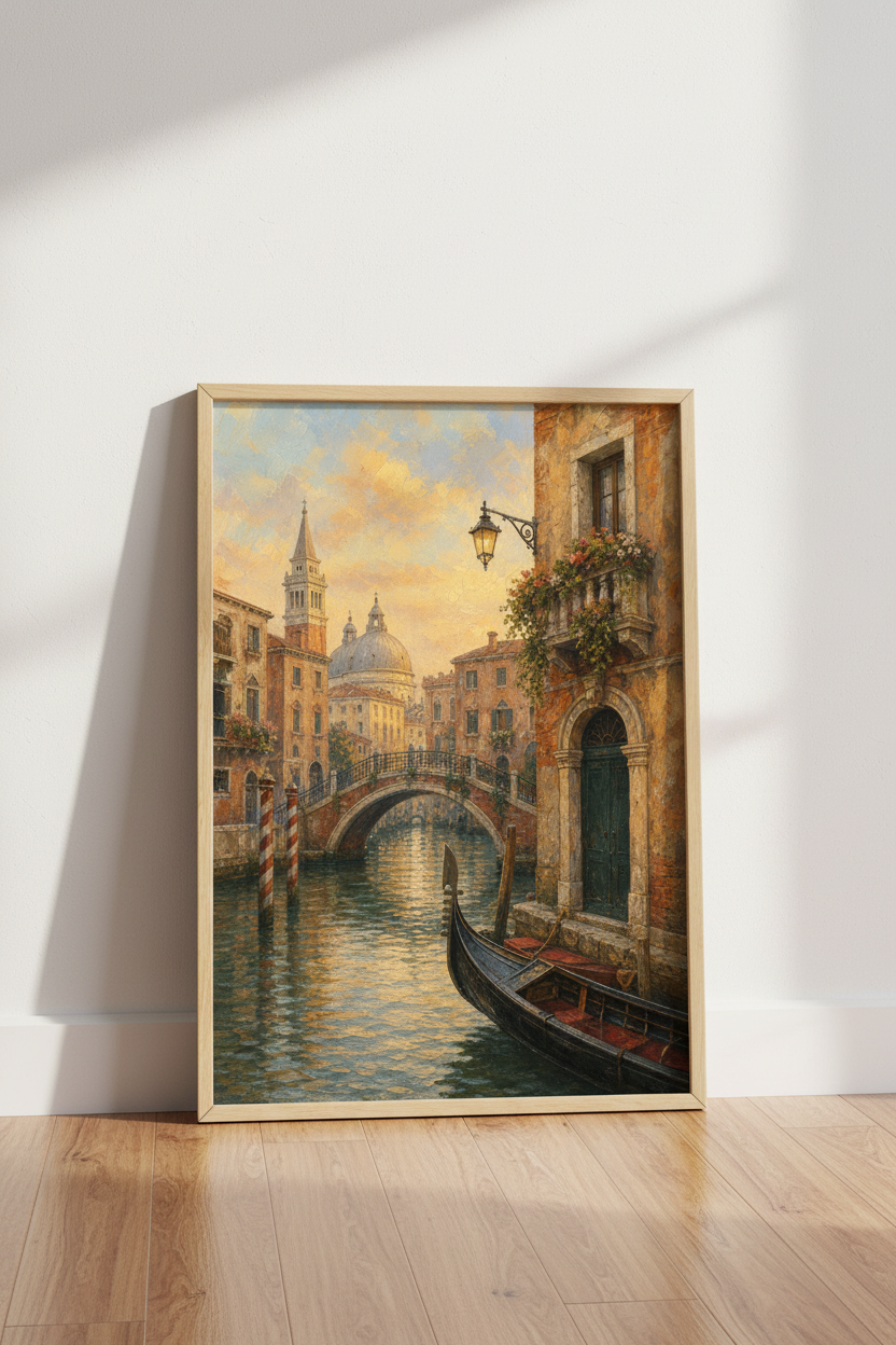 Venice wall art | Impressionist canal scene, warm sunset tones