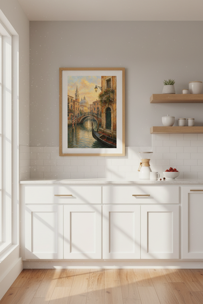 Venice wall art | Impressionist canal scene, warm sunset tones