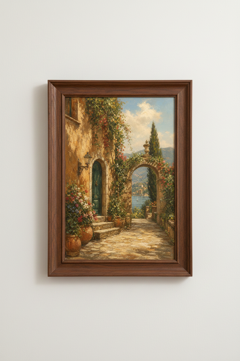 Italian Lake Poster | Mediterranean Coast Wall Art Print, Rustic European Landscape Decor