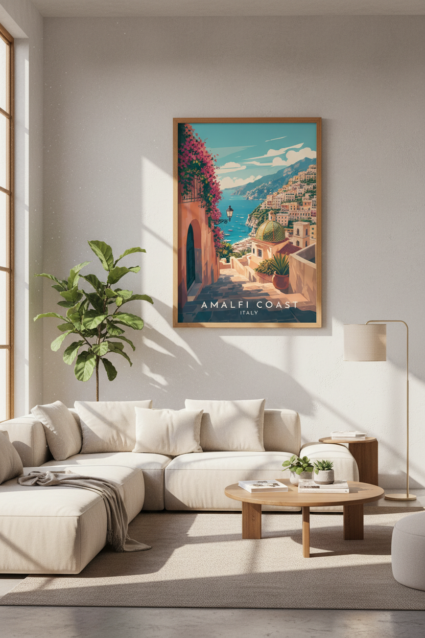 Amalfi Coast Italy Travel Poster | Positano Wall Art | Mediterranean Decor