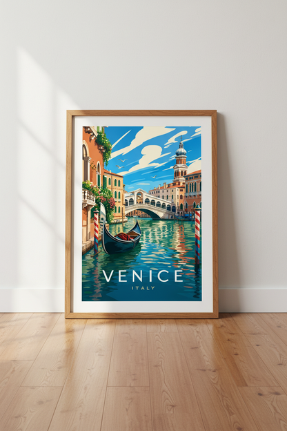 Venice Italy Travel Poster | Vintage Canal Illustration, Living Room Wall Art Print