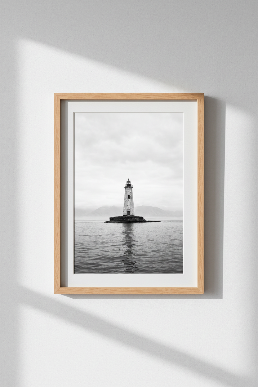 Lighthouse Wall Art | Black and White Coastal Print, Nautical Home Decor Poster