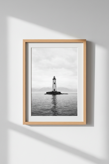 Lighthouse Wall Art | Black and White Coastal Print, Nautical Home Decor Poster