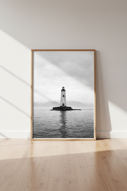 Lighthouse Wall Art | Black and White Coastal Print, Nautical Home Decor Poster