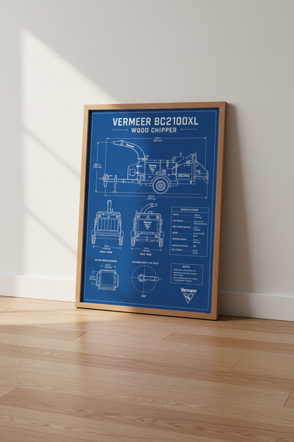 Vermeer Wood Chipper Blueprint Wall Art | Office Decor | Industrial Poster