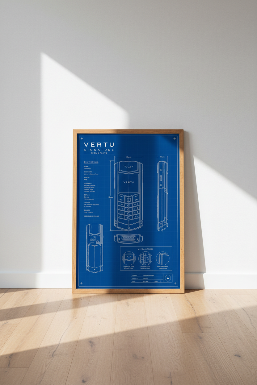 Vertu Signature Phone Blueprint Art | Luxury Office Decor | Technical Industrial Poster