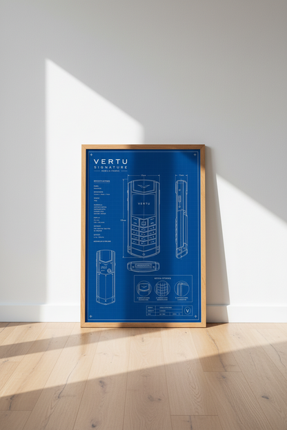 Vertu Signature Phone Blueprint Art | Luxury Office Decor | Technical Industrial Poster