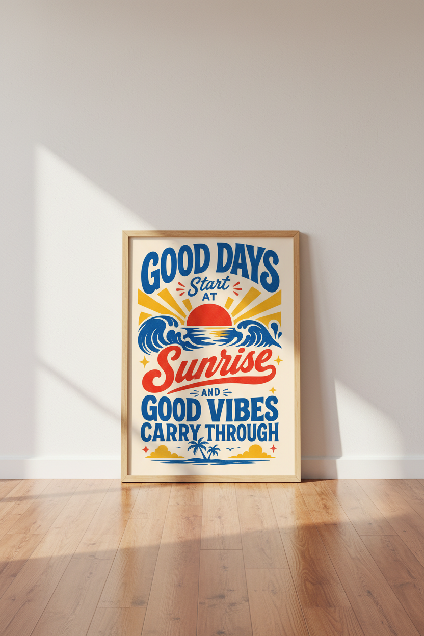 Retro Sunrise Quote Wall Art Print | Beach Vibes Decor | Coastal Aesthetic Poster