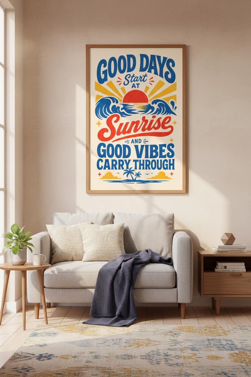 Retro Sunrise Quote Wall Art Print | Beach Vibes Decor | Coastal Aesthetic Poster