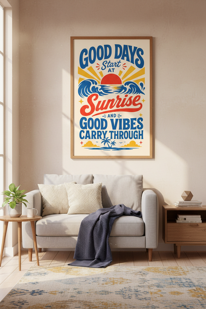 Retro Sunrise Quote Wall Art Print | Beach Vibes Decor | Coastal Aesthetic Poster
