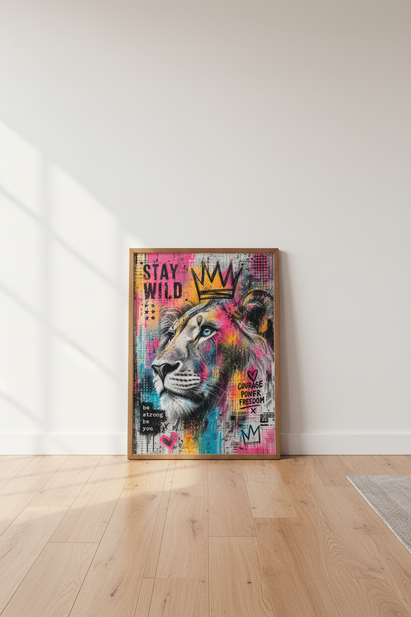 Graffiti Lion King Wall Art | Colorful Street Art Poster, Modern Home Decor