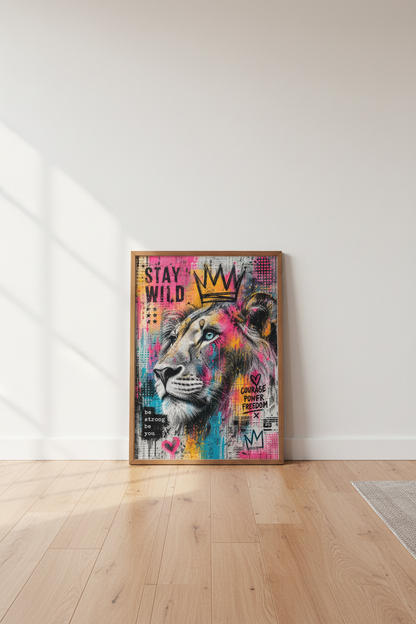 Graffiti Lion King Wall Art | Colorful Street Art Poster, Modern Home Decor