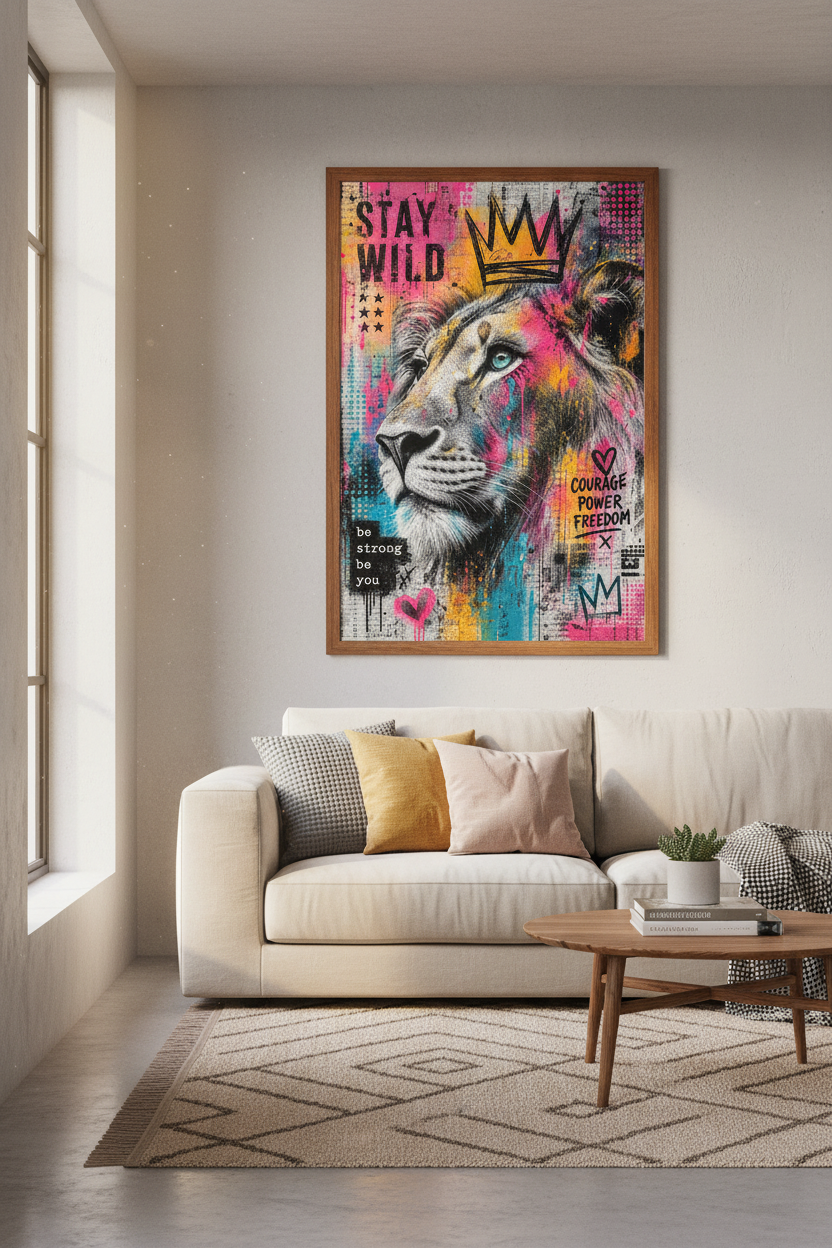 Graffiti Lion King Wall Art | Colorful Street Art Poster, Modern Home Decor