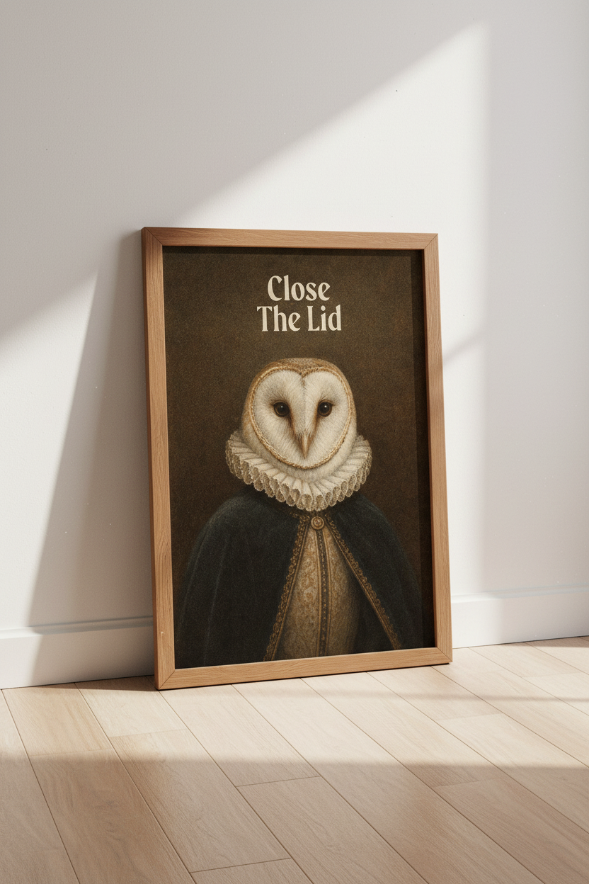 Barn Owl Bathroom Wall Art | Dark Academia Decor, Funny Close The Lid Poster
