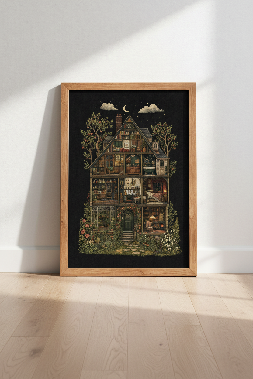 Whimsical Witchy Dollhouse Wall Art | Cottagecore Home Decor | Dark Academia Poster