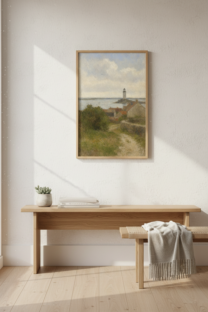 Lighthouse Seascape | Soft Pastels, Living Room Decor