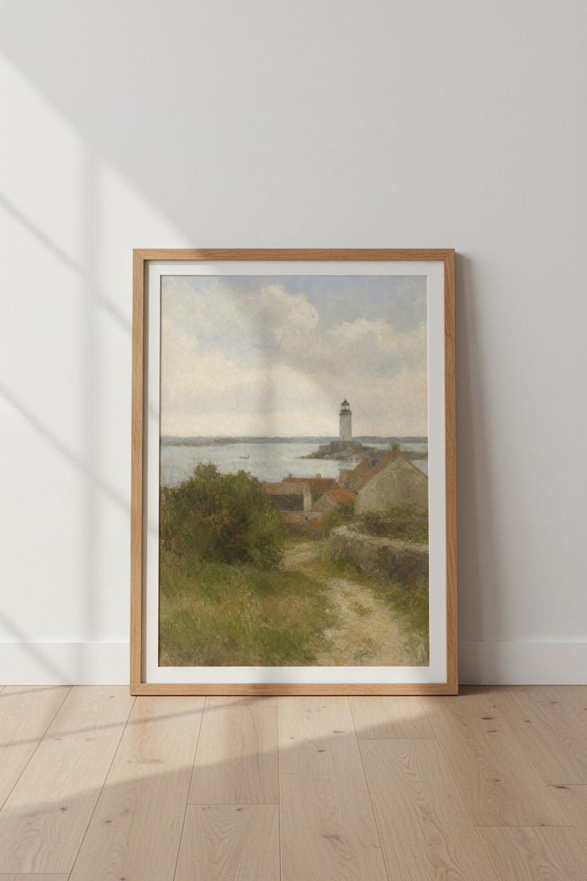 Lighthouse Seascape | Soft Pastels, Living Room Decor