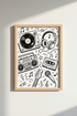 Retro Music Doodle Wall Art | Music Room Decor | Black and White Poster