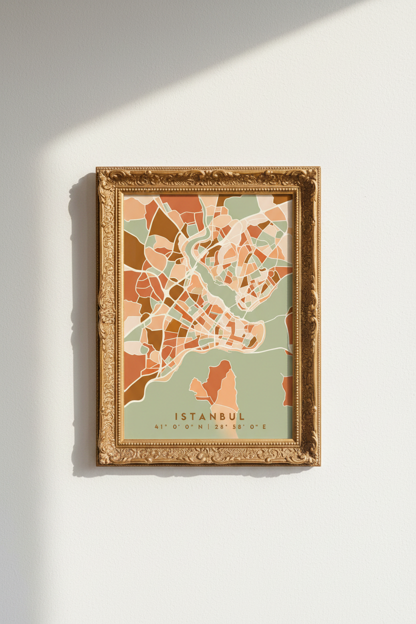 Abstract Map Istanbul Wall Art Print | Living Room Decor | Warm Minimal Poster
